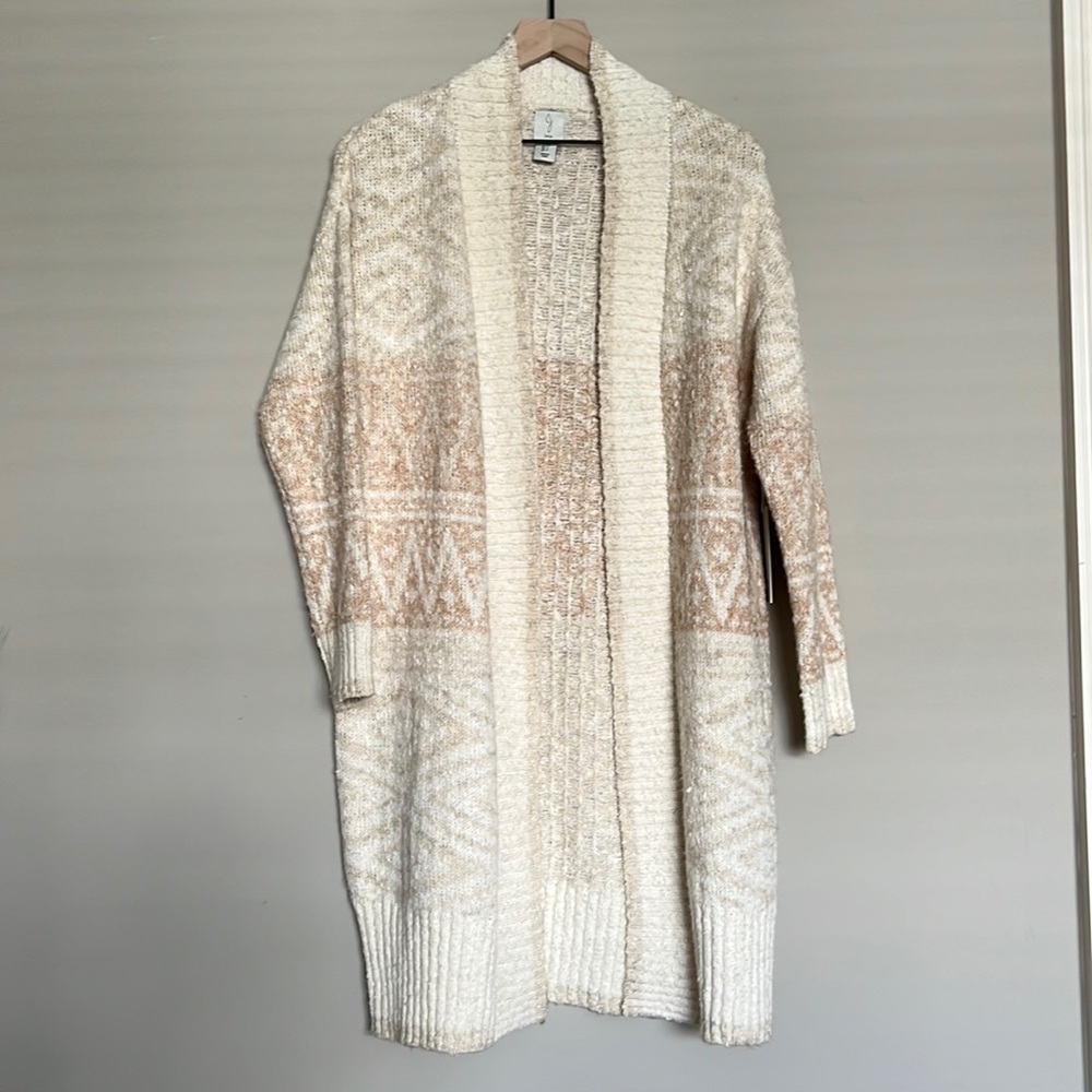 NWT JOIE Cream Aztec Open Front Sweater Cardigan Duster